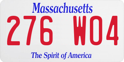 MA license plate 276WO4