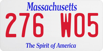 MA license plate 276WO5