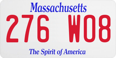 MA license plate 276WO8