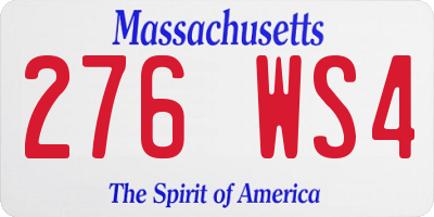 MA license plate 276WS4