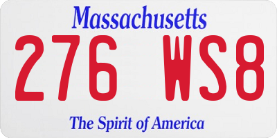 MA license plate 276WS8