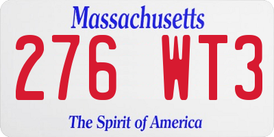 MA license plate 276WT3