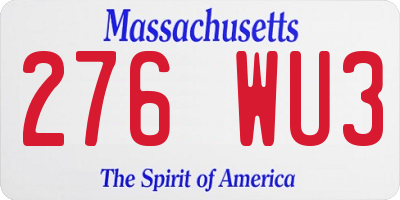 MA license plate 276WU3