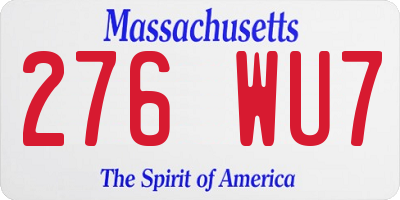 MA license plate 276WU7