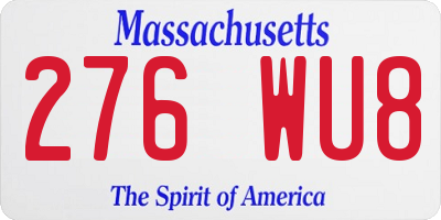 MA license plate 276WU8
