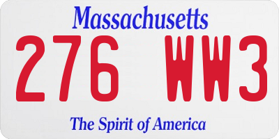 MA license plate 276WW3