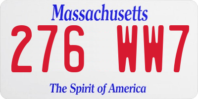 MA license plate 276WW7