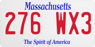 MA license plate 276WX3