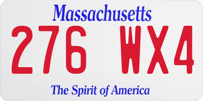 MA license plate 276WX4