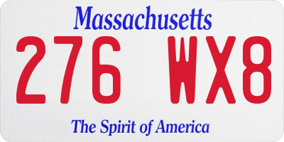 MA license plate 276WX8