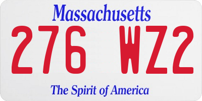 MA license plate 276WZ2