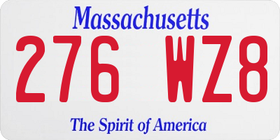 MA license plate 276WZ8