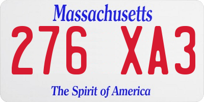 MA license plate 276XA3