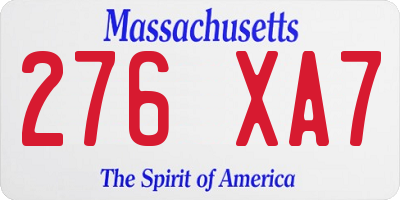 MA license plate 276XA7