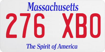 MA license plate 276XB0
