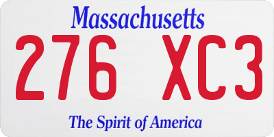 MA license plate 276XC3