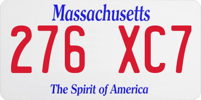 MA license plate 276XC7
