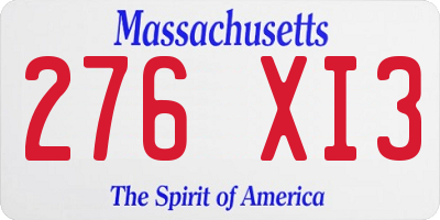 MA license plate 276XI3
