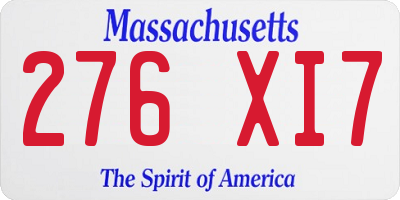 MA license plate 276XI7