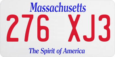 MA license plate 276XJ3