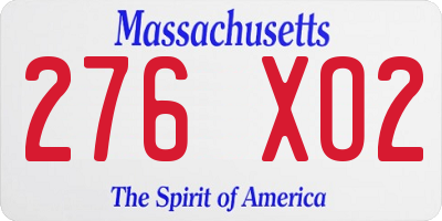 MA license plate 276XO2