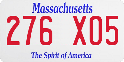 MA license plate 276XO5