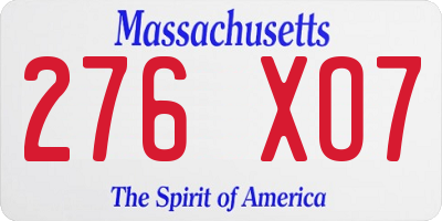 MA license plate 276XO7