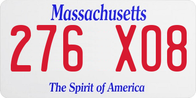 MA license plate 276XO8