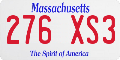 MA license plate 276XS3