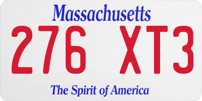 MA license plate 276XT3