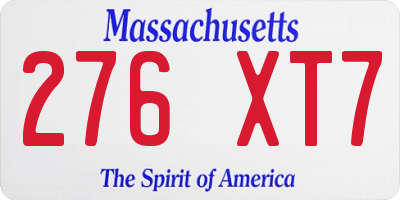 MA license plate 276XT7