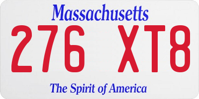 MA license plate 276XT8