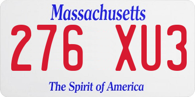 MA license plate 276XU3