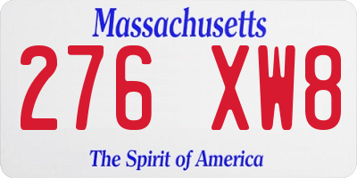 MA license plate 276XW8