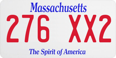 MA license plate 276XX2