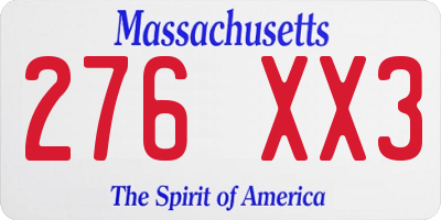 MA license plate 276XX3