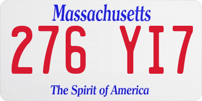 MA license plate 276YI7