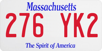 MA license plate 276YK2