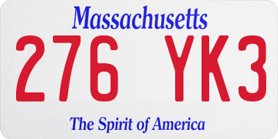 MA license plate 276YK3