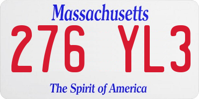 MA license plate 276YL3