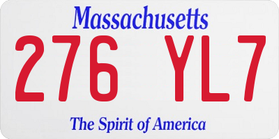 MA license plate 276YL7