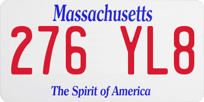 MA license plate 276YL8