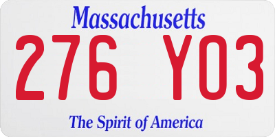 MA license plate 276YO3