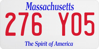 MA license plate 276YO5
