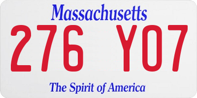 MA license plate 276YO7