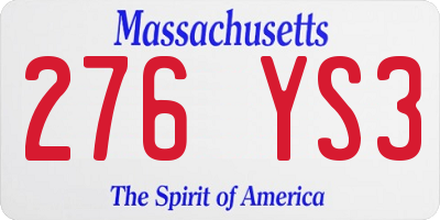 MA license plate 276YS3