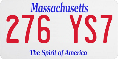 MA license plate 276YS7