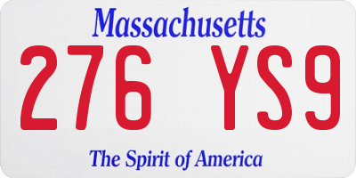 MA license plate 276YS9