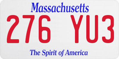 MA license plate 276YU3