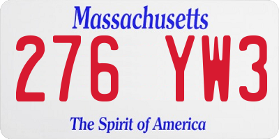 MA license plate 276YW3